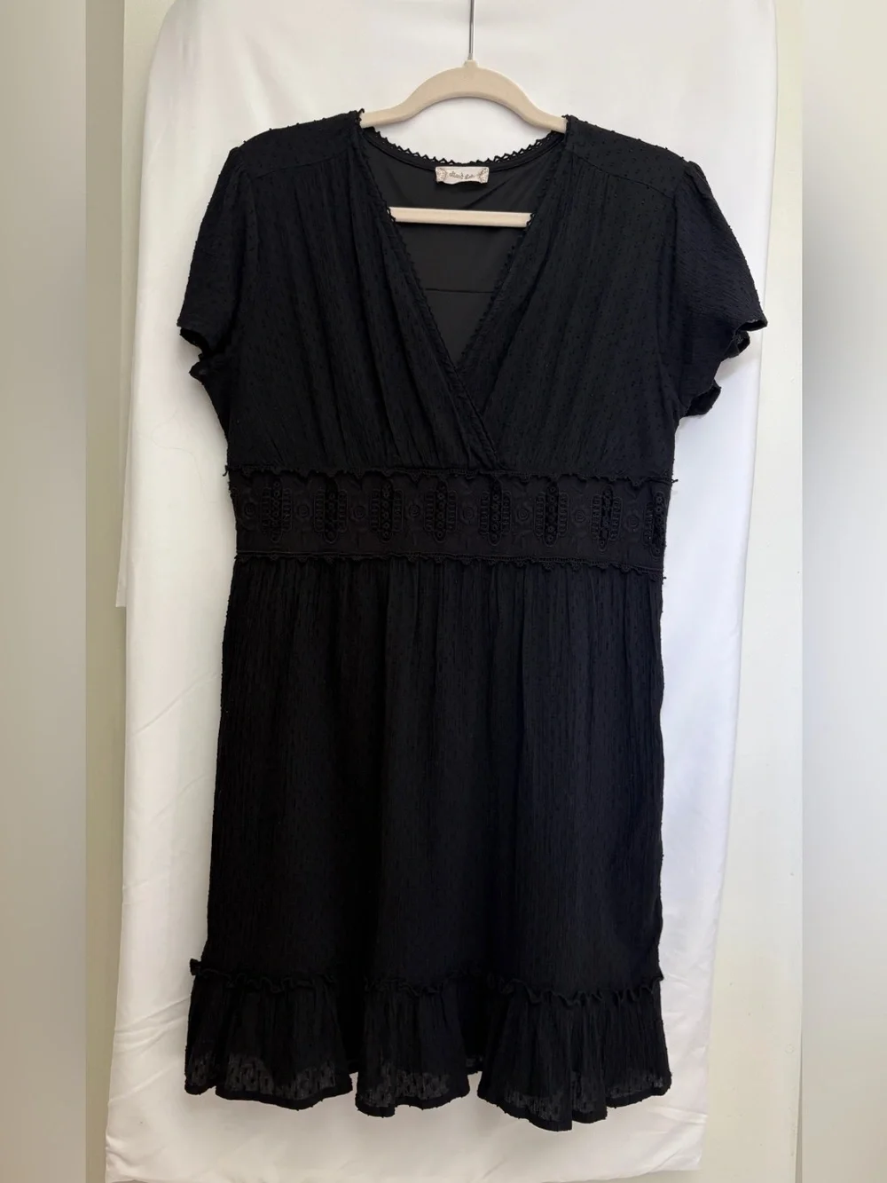Altar’d State Black Boho Mini Dress Embroidered CutoutWaist Flutter Sleeve